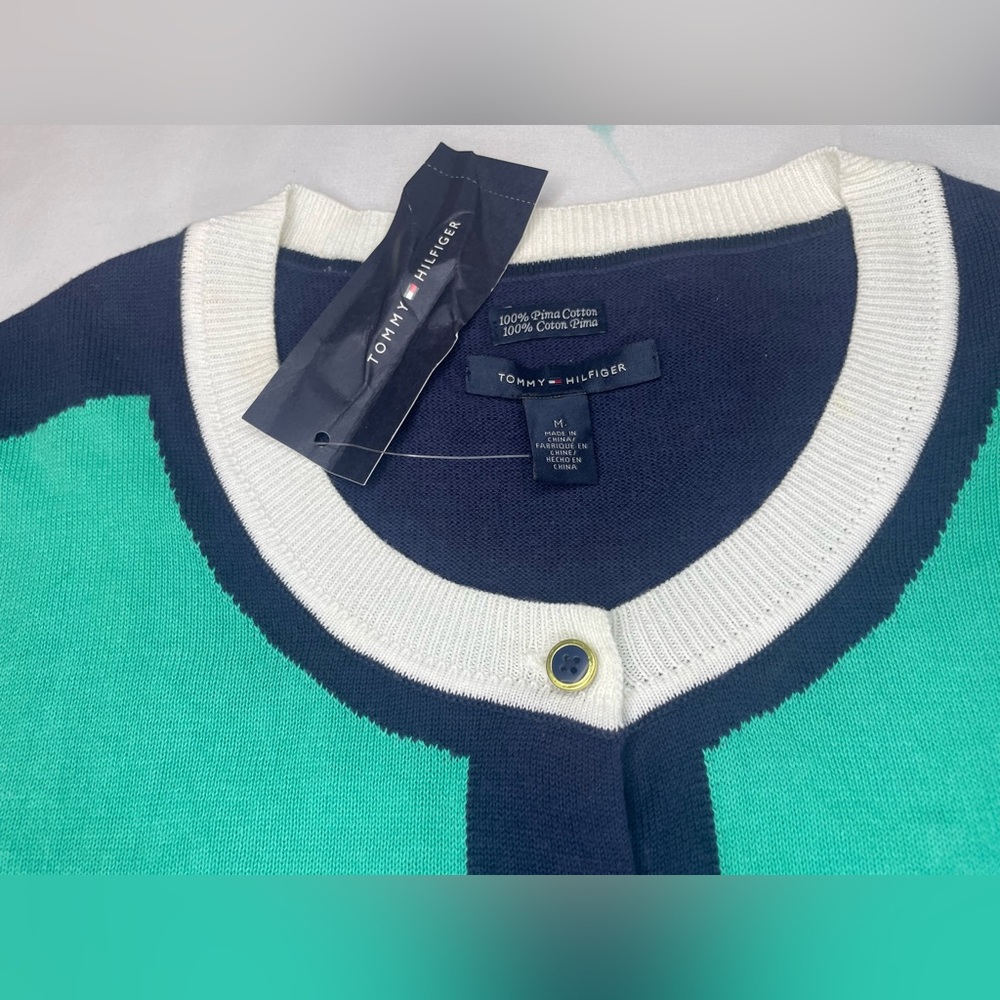 Tommy Hilfiger Teal and Navy Button-Up Cardigan - Picture 3 of 13
